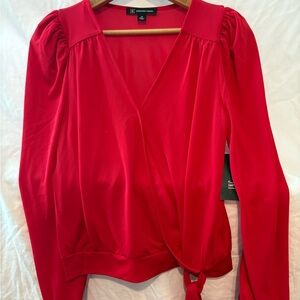 INC International Concepts Vibrant Red Wrap Blouse